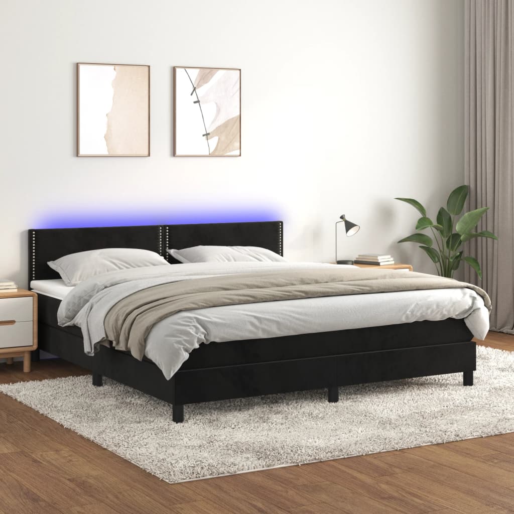 Boxspring met matras en LED fluweel zwart 160x200 cm is nu te koop bij PeponiXL, paradijselijk wonen!