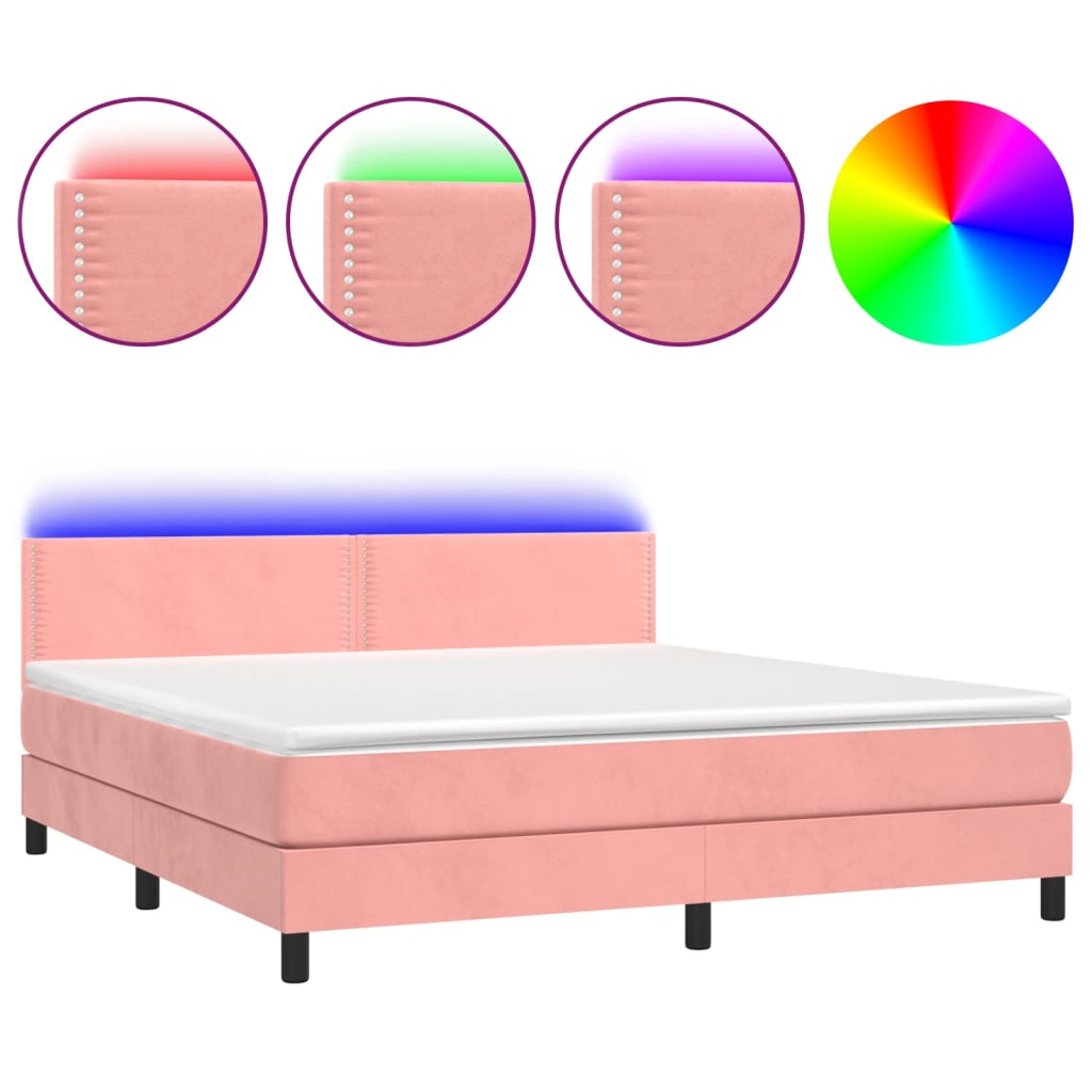 Boxspring met matras en LED fluweel roze 160x200 cm is nu te koop bij PeponiXL, paradijselijk wonen!