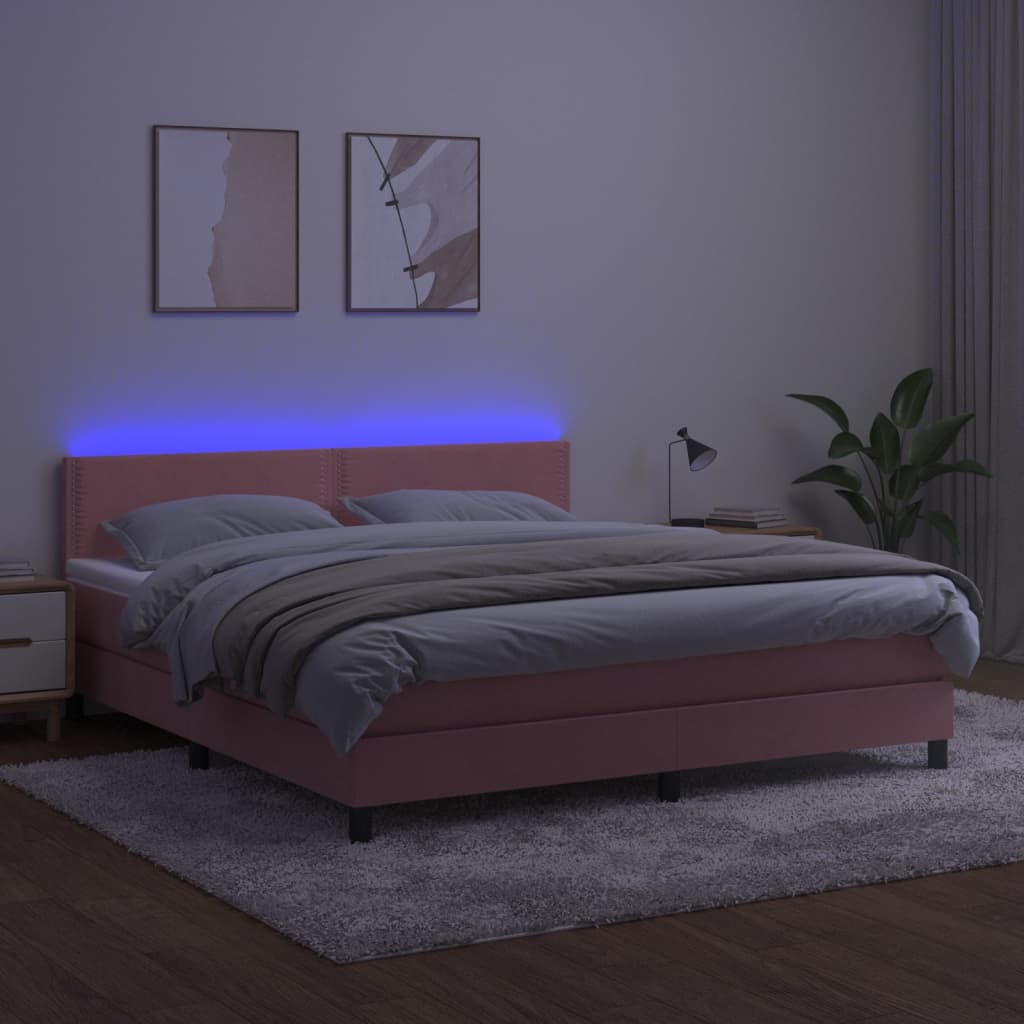 Boxspring met matras en LED fluweel roze 160x200 cm is nu te koop bij PeponiXL, paradijselijk wonen!