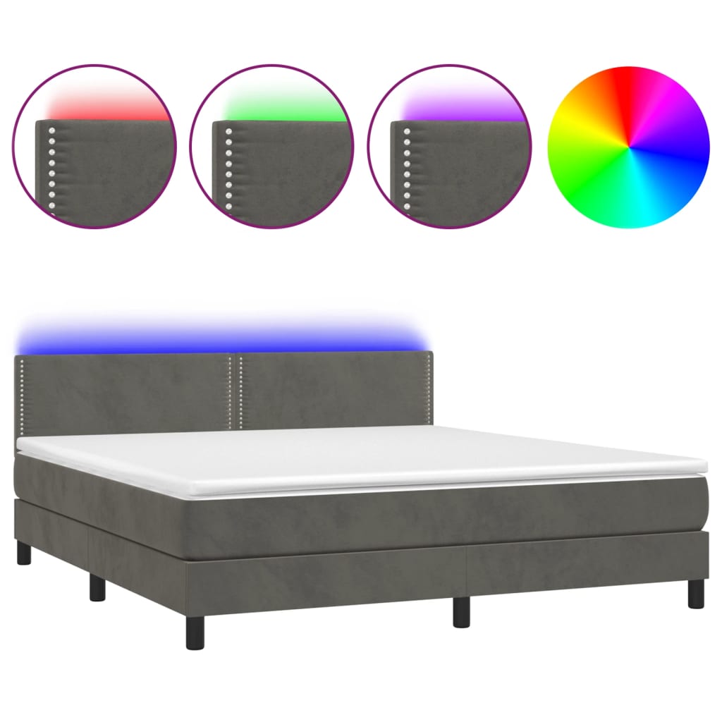Boxspring met matras en LED fluweel donkergrijs 180x200 cm is nu te koop bij PeponiXL, paradijselijk wonen!
