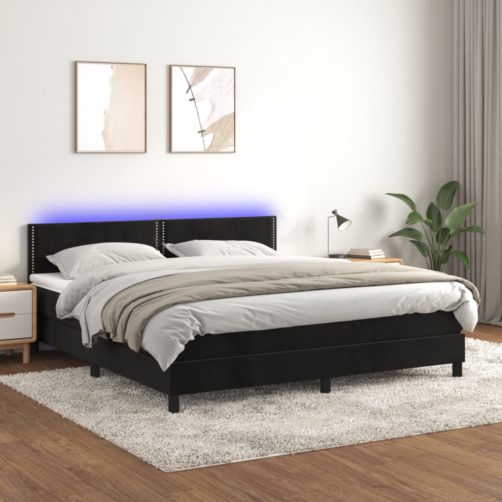 Boxspring met matras en LED fluweel zwart 180x200 cm is nu te koop bij PeponiXL, paradijselijk wonen!