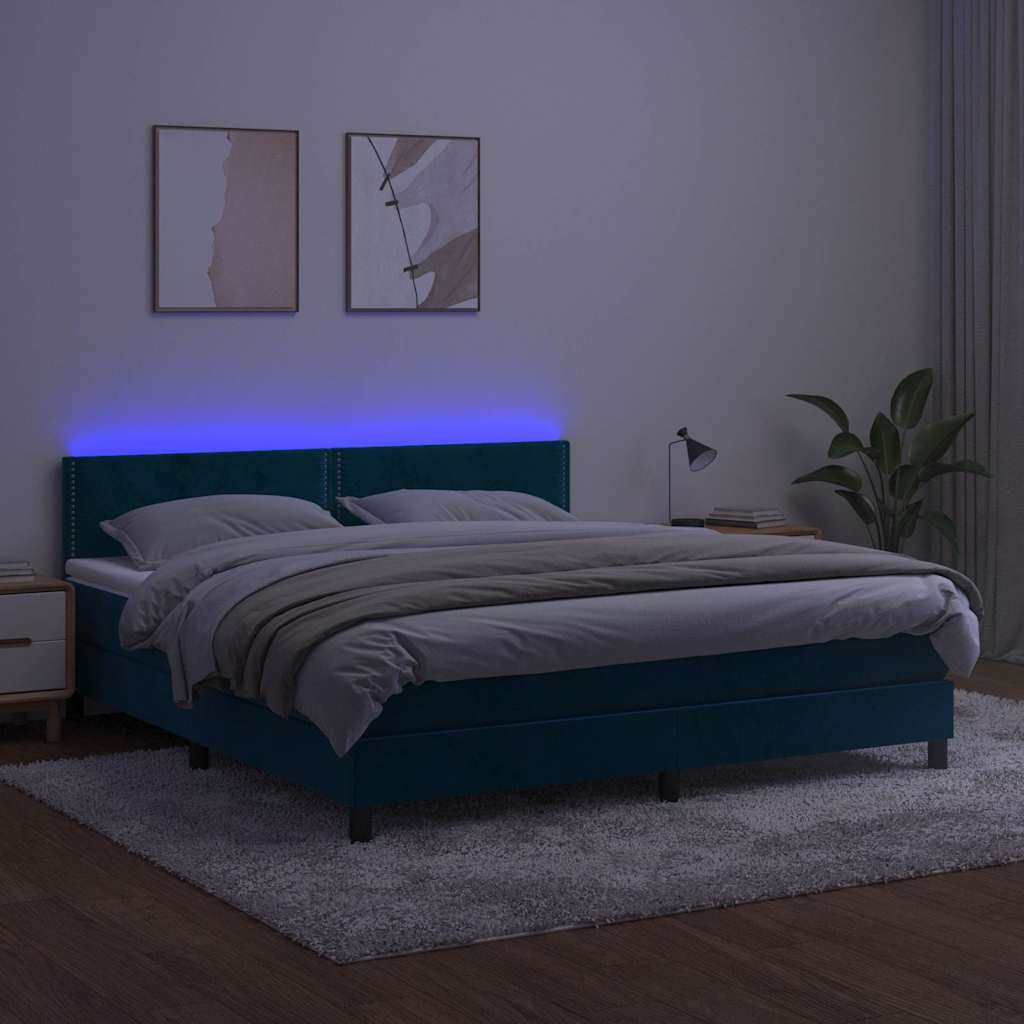 Boxspring met matras en LED fluweel donkerblauw 180x200 cm is nu te koop bij PeponiXL, paradijselijk wonen!