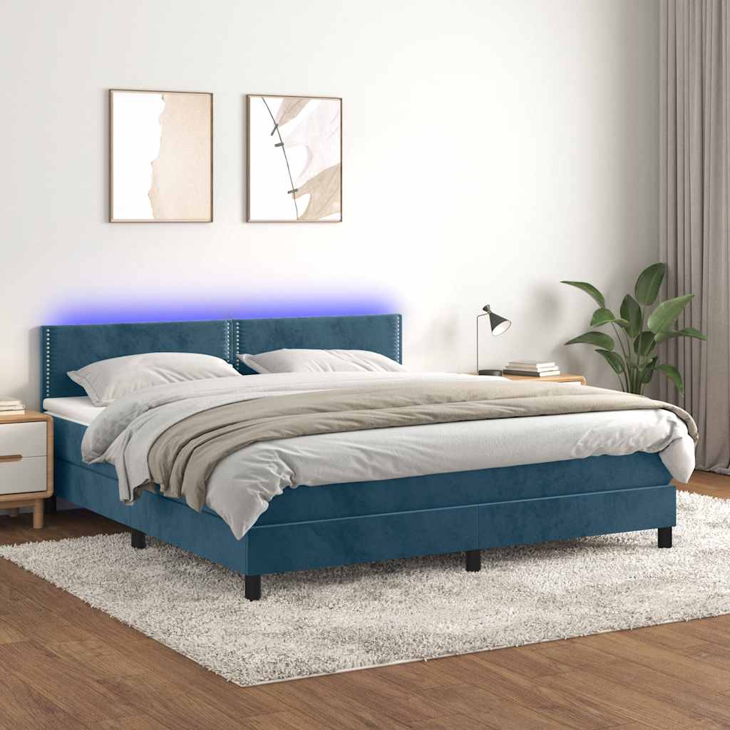 Boxspring met matras en LED fluweel donkerblauw 180x200 cm is nu te koop bij PeponiXL, paradijselijk wonen!