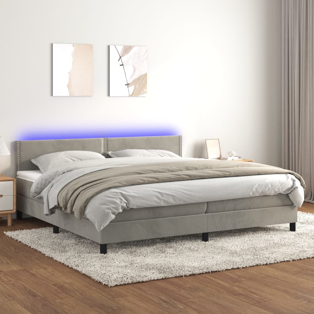 Boxspring met matras en LED fluweel lichtgrijs 200x200 cm is nu te koop bij PeponiXL, paradijselijk wonen!