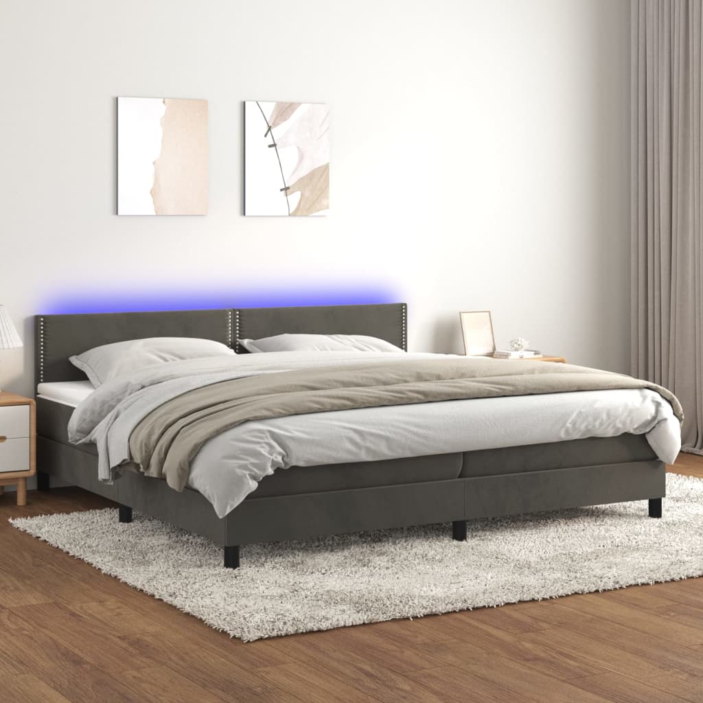 Boxspring met matras en LED fluweel donkergrijs 200x200 cm is nu te koop bij PeponiXL, paradijselijk wonen!