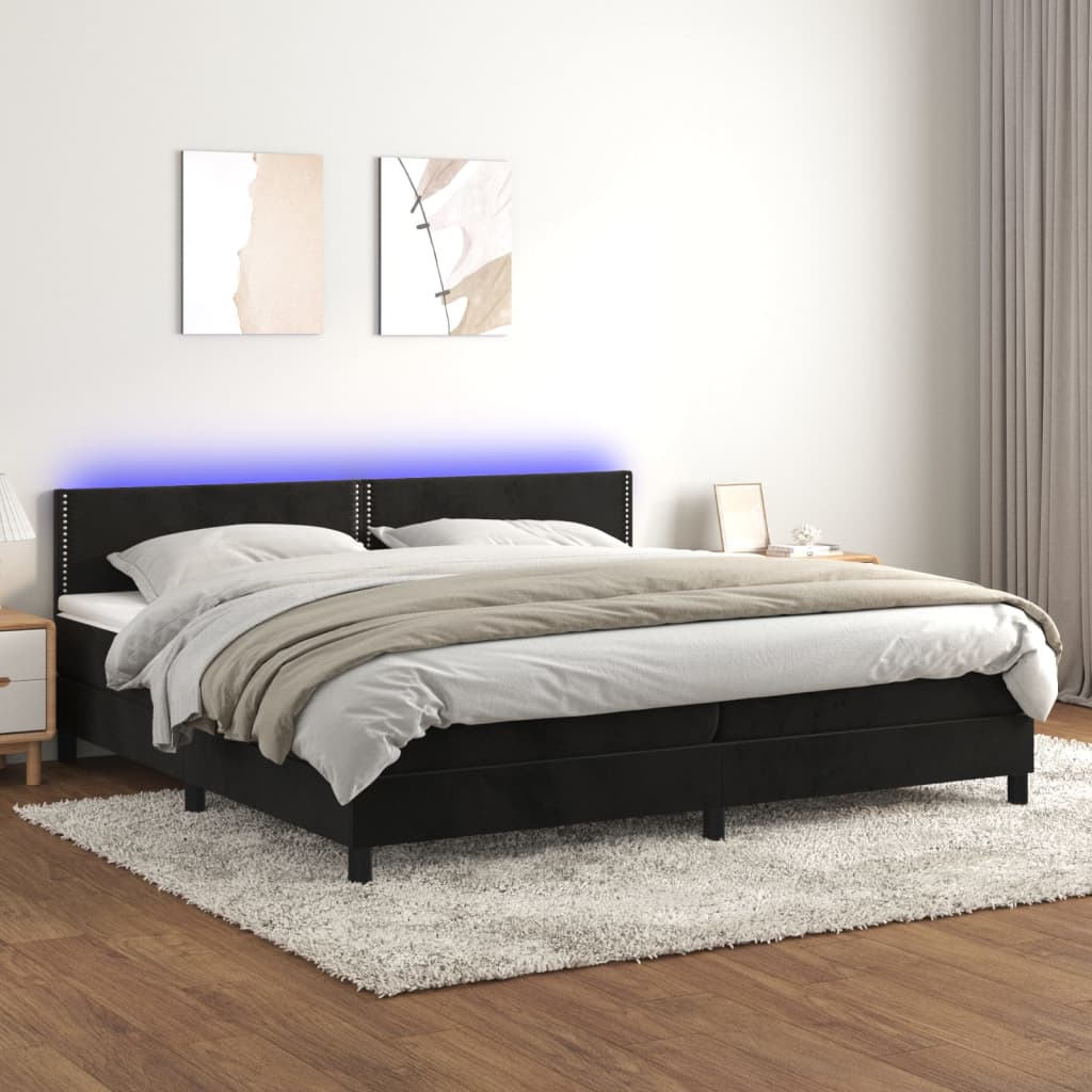 Boxspring met matras en LED fluweel zwart 200x200 cm is nu te koop bij PeponiXL, paradijselijk wonen!
