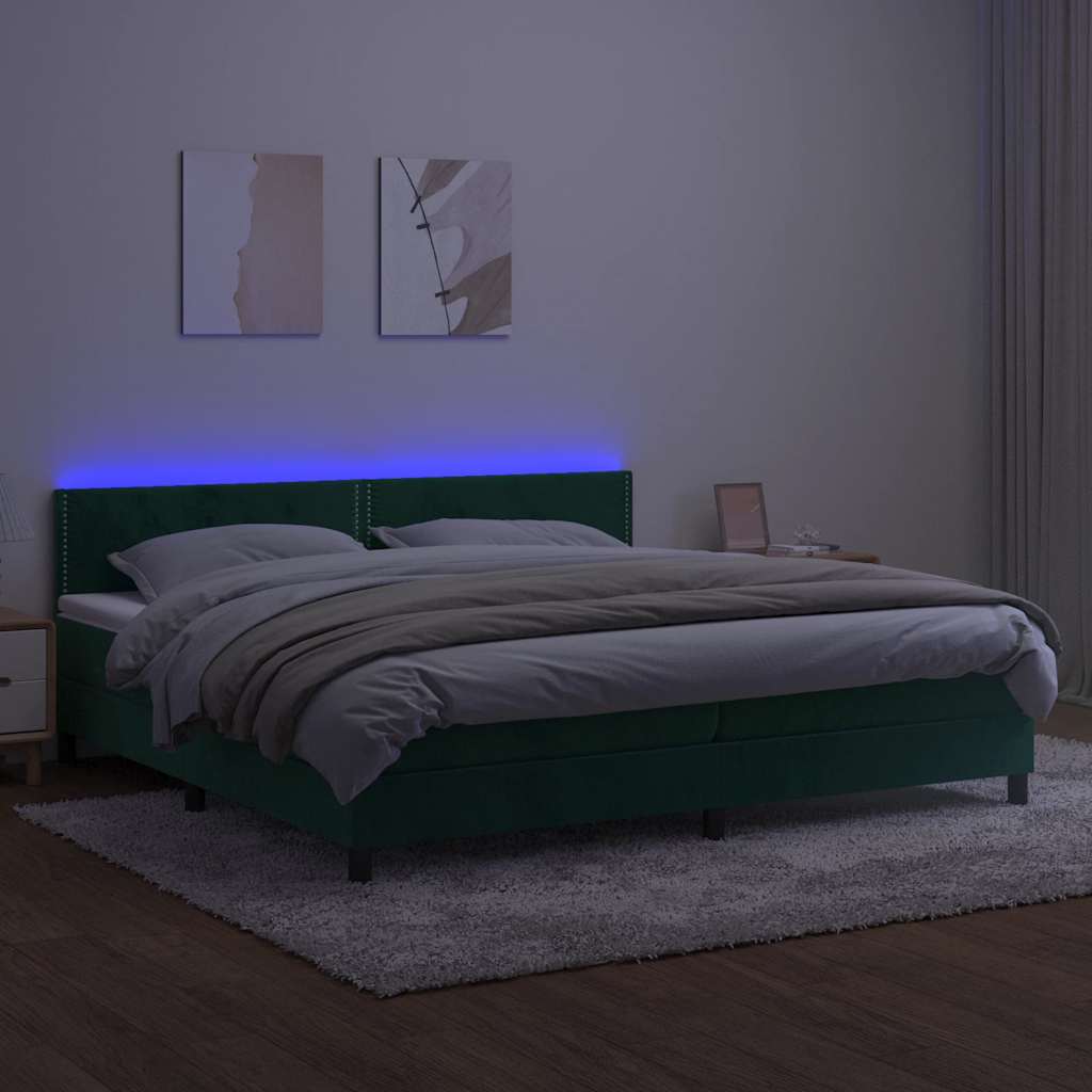 Boxspring met matras en LED fluweel donkergroen 200x200 cm is nu te koop bij PeponiXL, paradijselijk wonen!