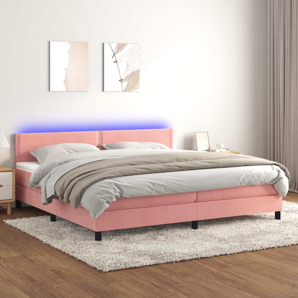 Boxspring met matras en LED fluweel roze 200x200 cm is nu te koop bij PeponiXL, paradijselijk wonen!