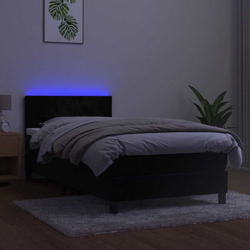 Boxspring met matras en LED fluweel zwart 80x200 cm is nu te koop bij PeponiXL, paradijselijk wonen!