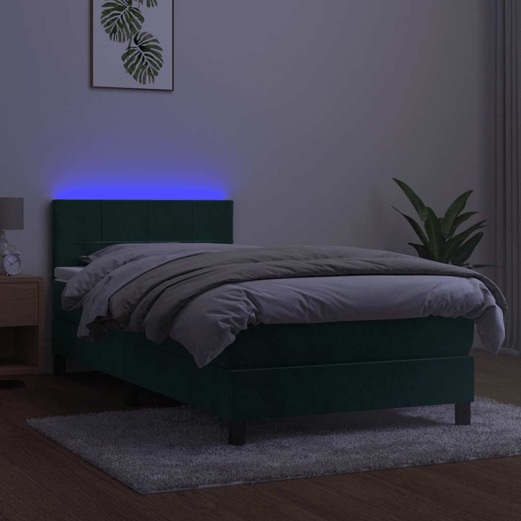 Boxspring met matras en LED fluweel donkergroen 80x200 cm is nu te koop bij PeponiXL, paradijselijk wonen!
