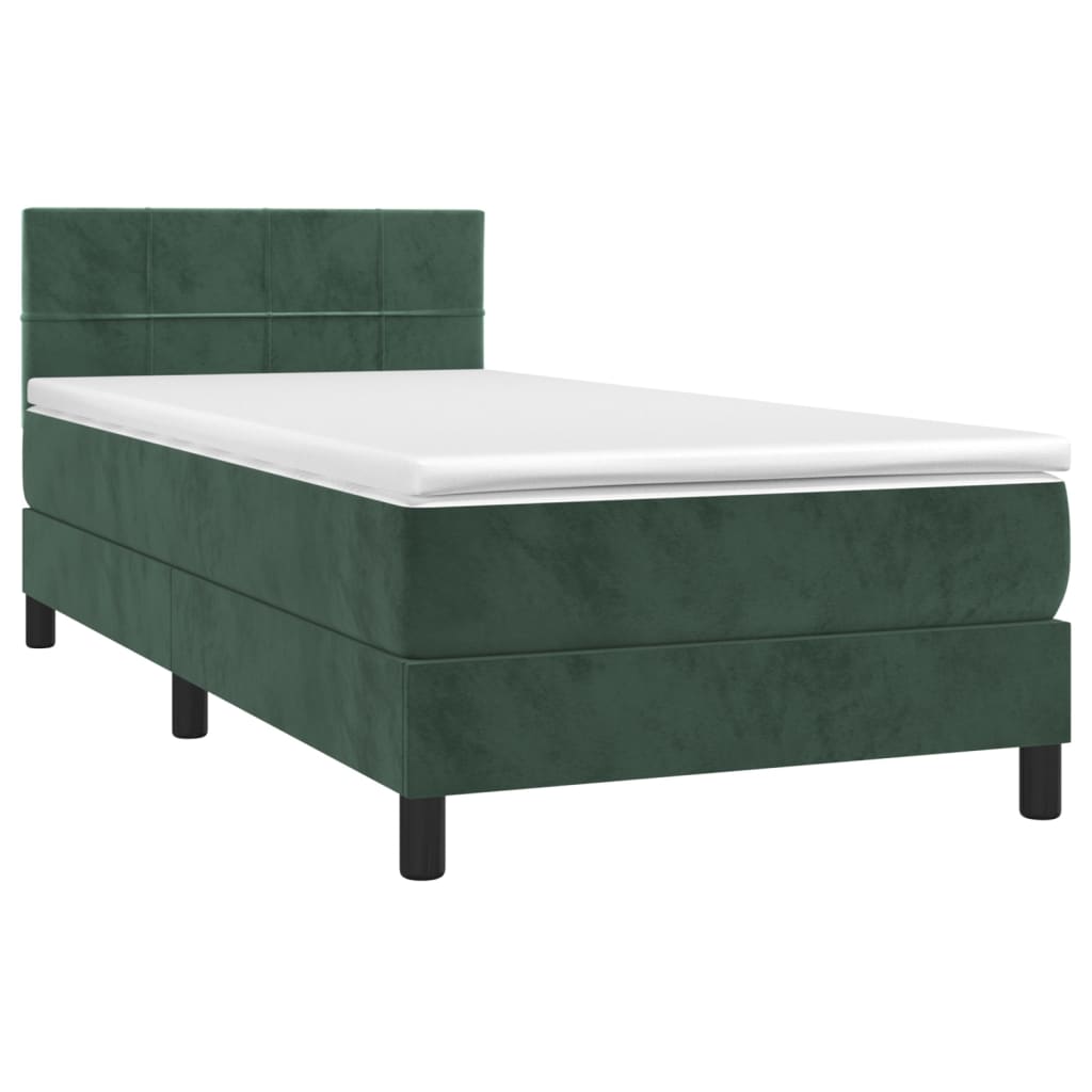 Boxspring met matras en LED fluweel donkergroen 90x190 cm is nu te koop bij PeponiXL, paradijselijk wonen!