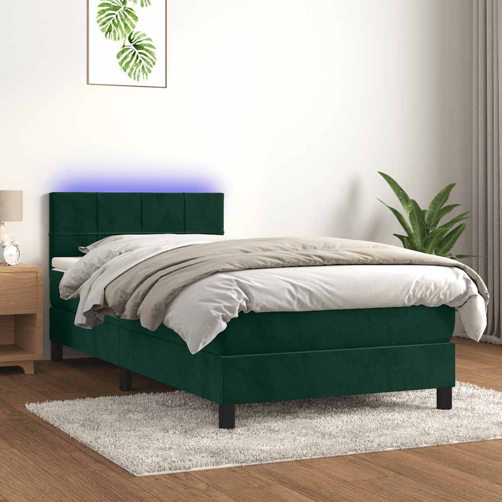 Boxspring met matras en LED fluweel donkergroen 90x190 cm is nu te koop bij PeponiXL, paradijselijk wonen!