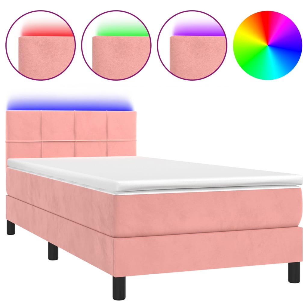 Boxspring met matras en LED fluweel roze 90x190 cm is nu te koop bij PeponiXL, paradijselijk wonen!