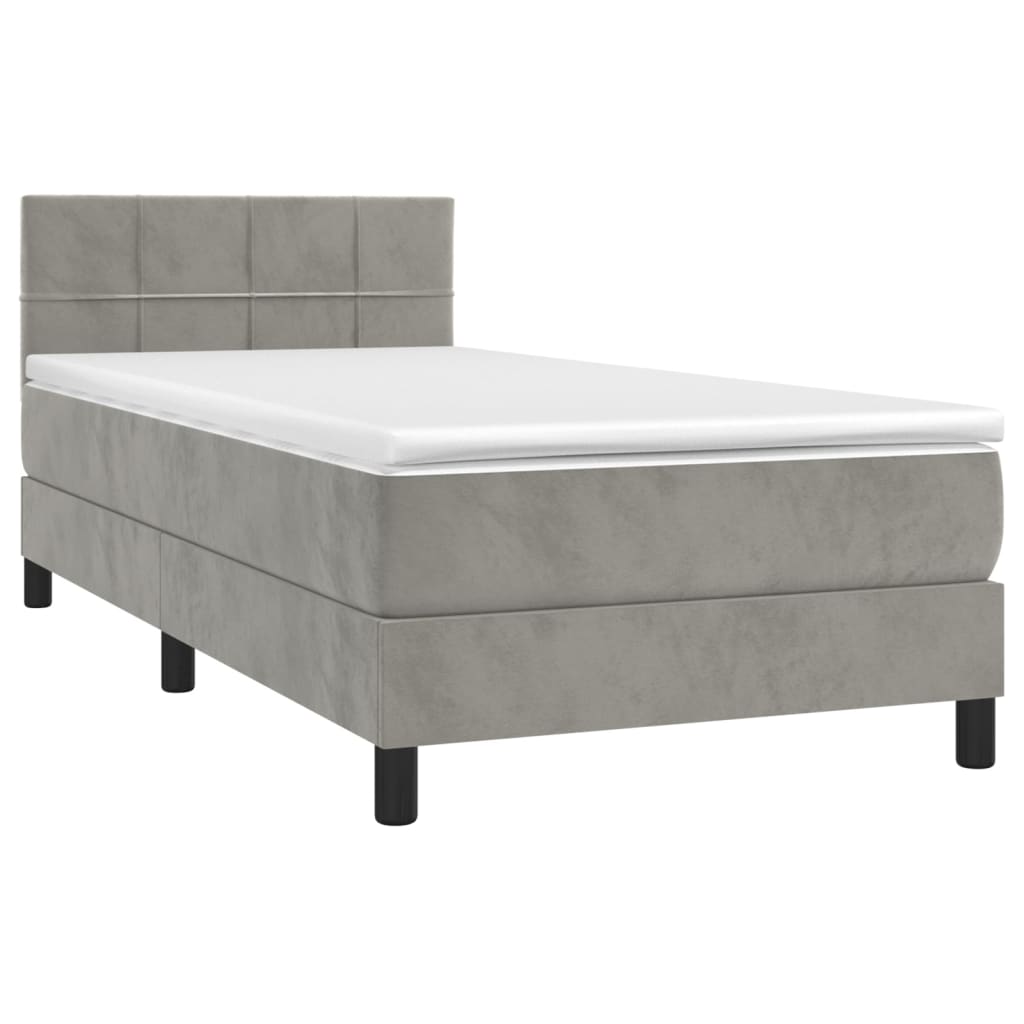 Boxspring met matras en LED fluweel lichtgrijs 90x200 cm is nu te koop bij PeponiXL, paradijselijk wonen!