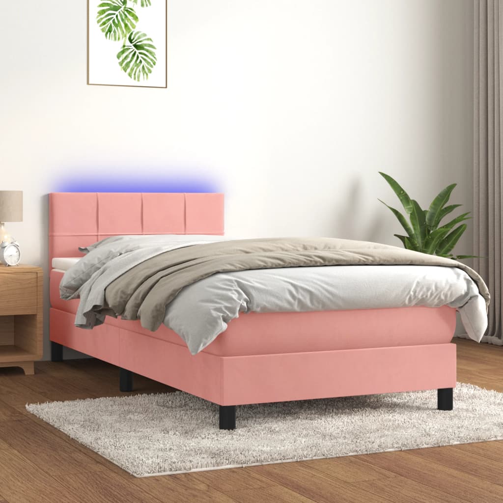 Boxspring met matras en LED fluweel roze 90x200 cm is nu te koop bij PeponiXL, paradijselijk wonen!