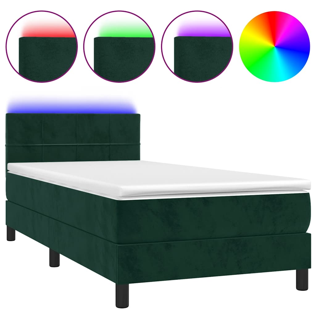 Boxspring met matras en LED fluweel donkergroen 100x200 cm is nu te koop bij PeponiXL, paradijselijk wonen!