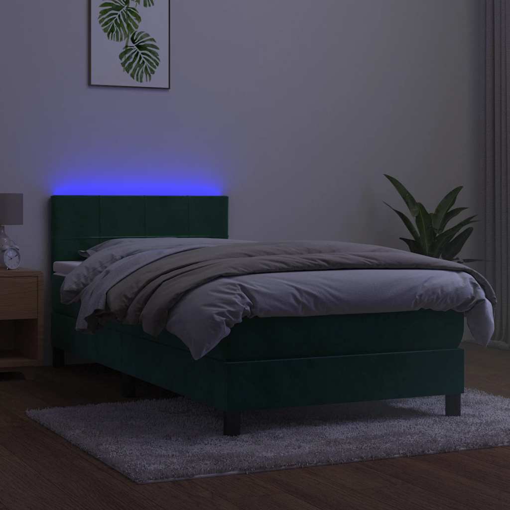 Boxspring met matras en LED fluweel donkergroen 100x200 cm is nu te koop bij PeponiXL, paradijselijk wonen!