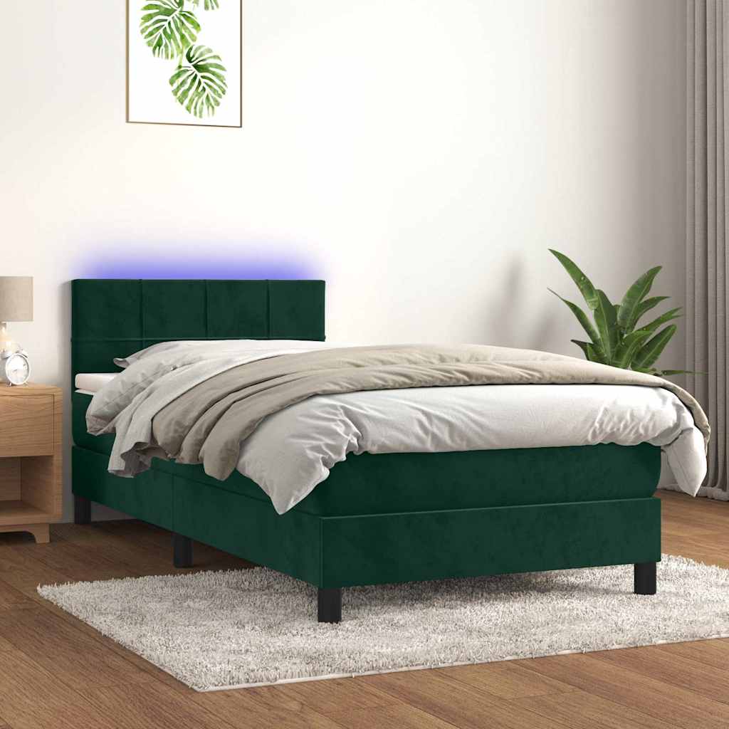 Boxspring met matras en LED fluweel donkergroen 100x200 cm is nu te koop bij PeponiXL, paradijselijk wonen!