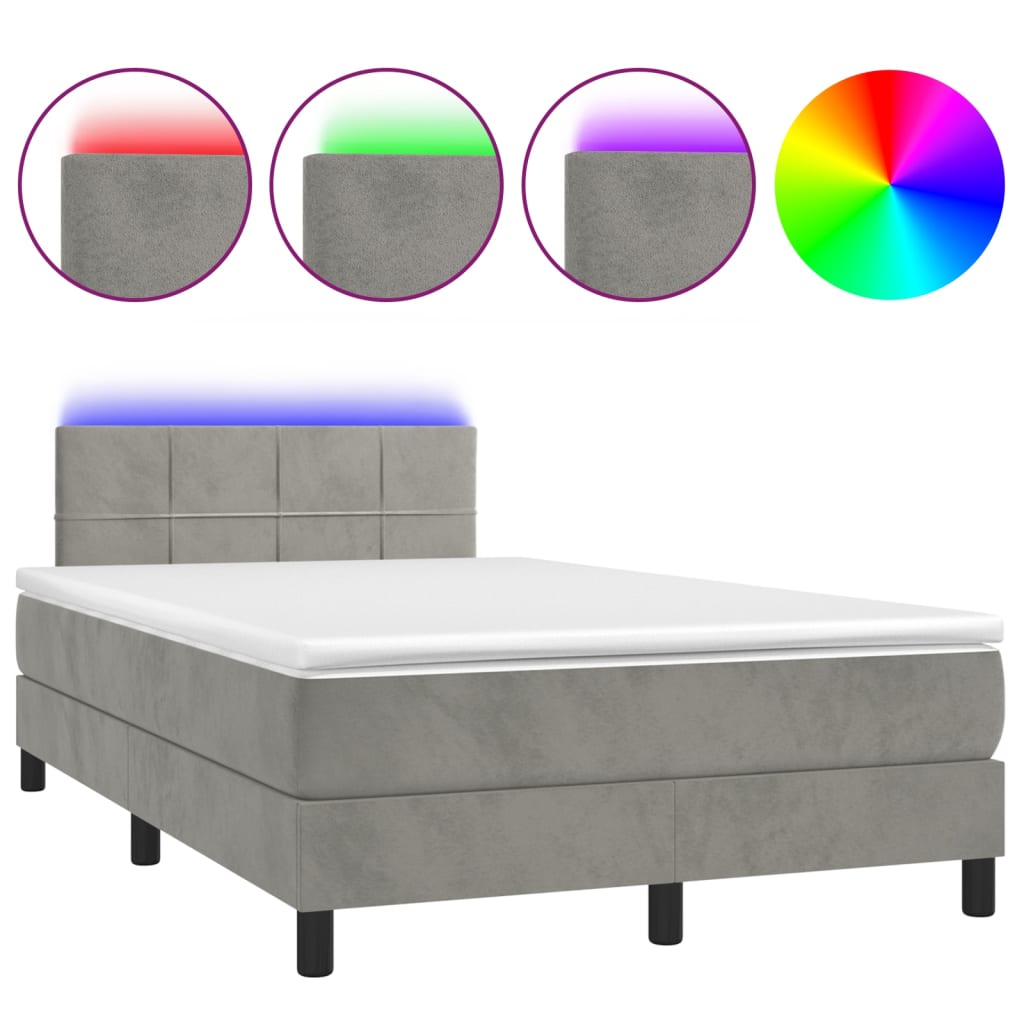 Boxspring met matras en LED fluweel lichtgrijs 120x200 cm is nu te koop bij PeponiXL, paradijselijk wonen!