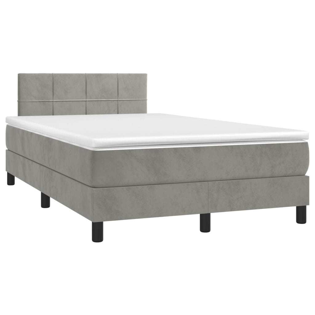 Boxspring met matras en LED fluweel lichtgrijs 120x200 cm is nu te koop bij PeponiXL, paradijselijk wonen!