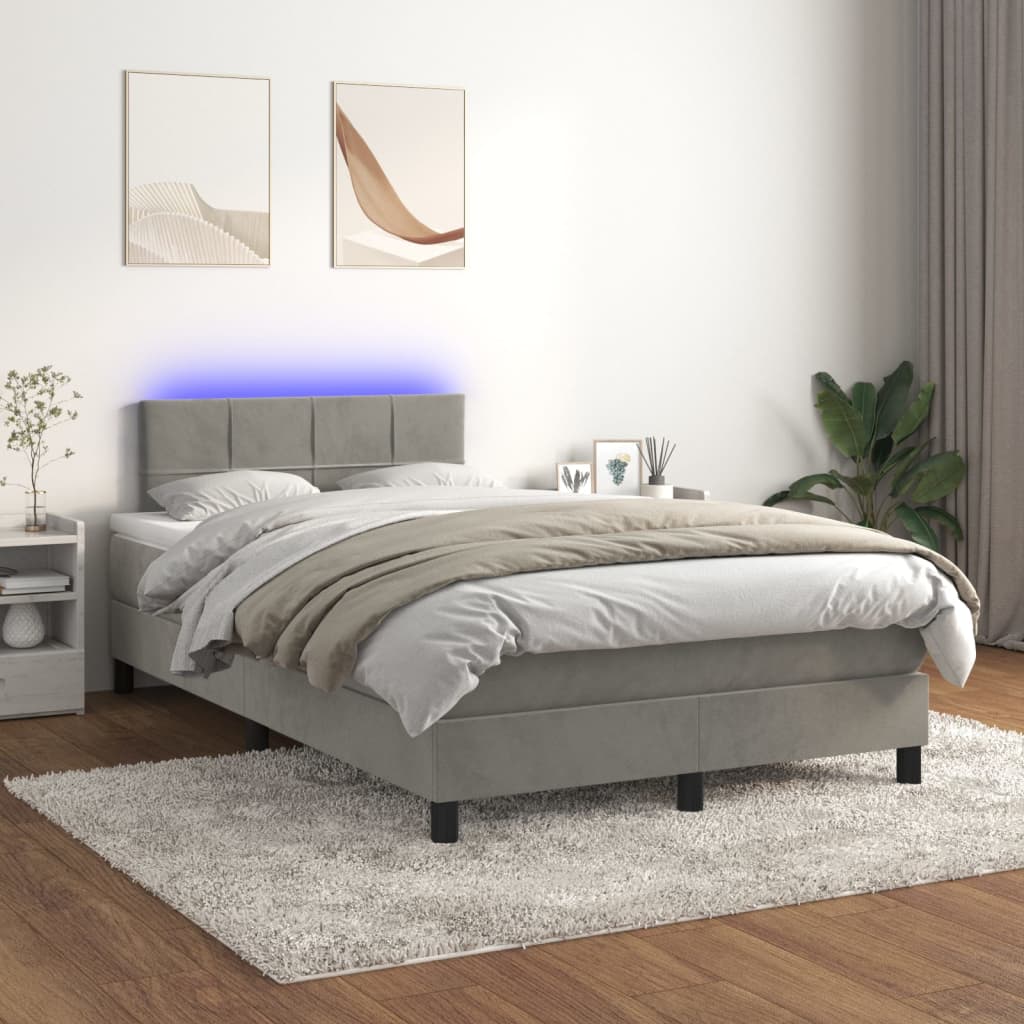 Boxspring met matras en LED fluweel lichtgrijs 120x200 cm is nu te koop bij PeponiXL, paradijselijk wonen!