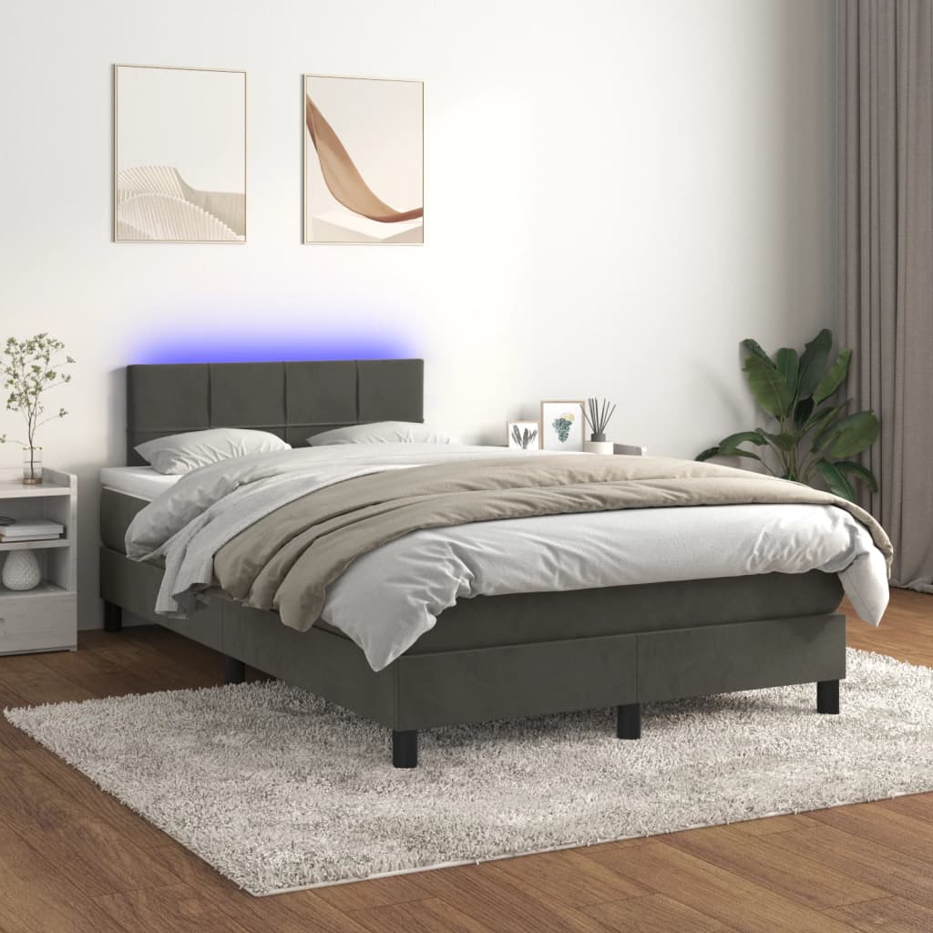 Boxspring met matras en LED fluweel donkergrijs 120x200 cm is nu te koop bij PeponiXL, paradijselijk wonen!