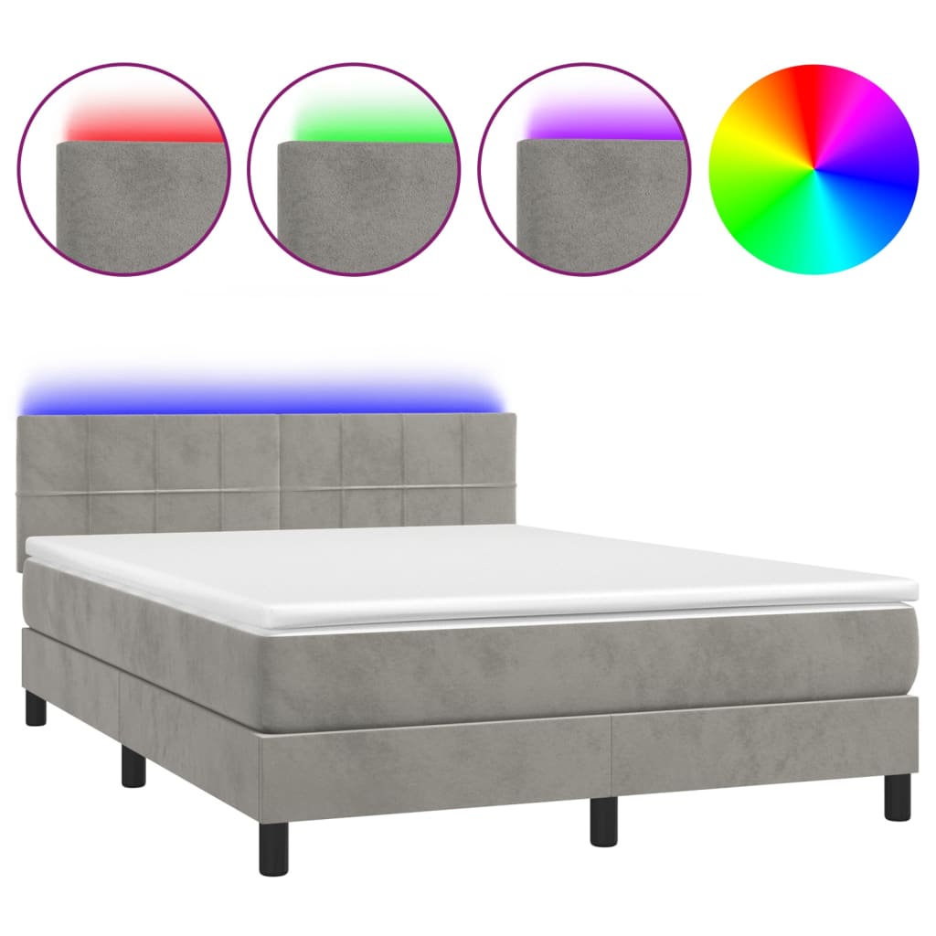 Boxspring met matras en LED fluweel lichtgrijs 140x190 cm is nu te koop bij PeponiXL, paradijselijk wonen!