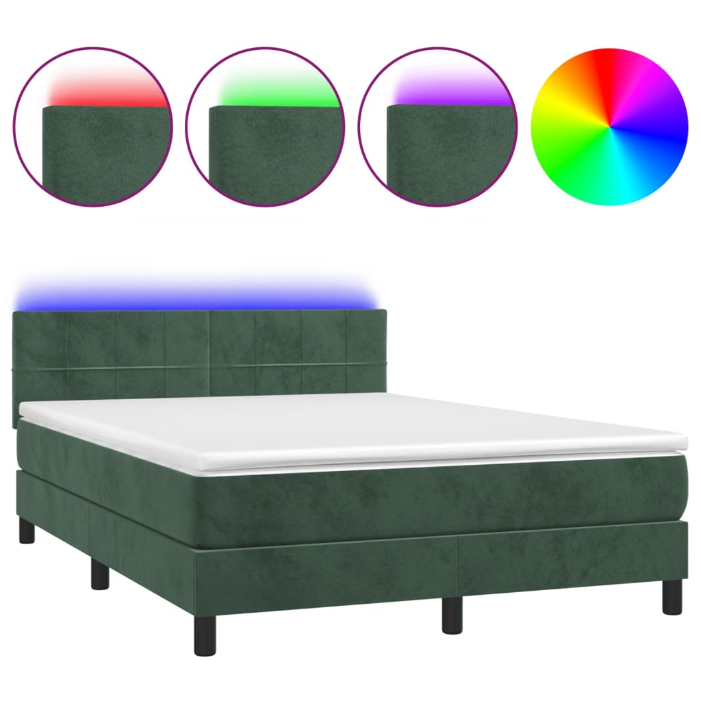 Boxspring met matras en LED fluweel donkergroen 140x190 cm is nu te koop bij PeponiXL, paradijselijk wonen!