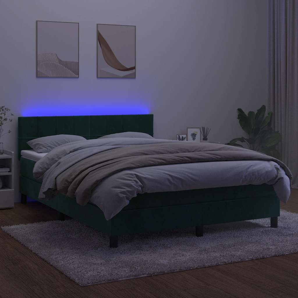 Boxspring met matras en LED fluweel donkergroen 140x190 cm is nu te koop bij PeponiXL, paradijselijk wonen!