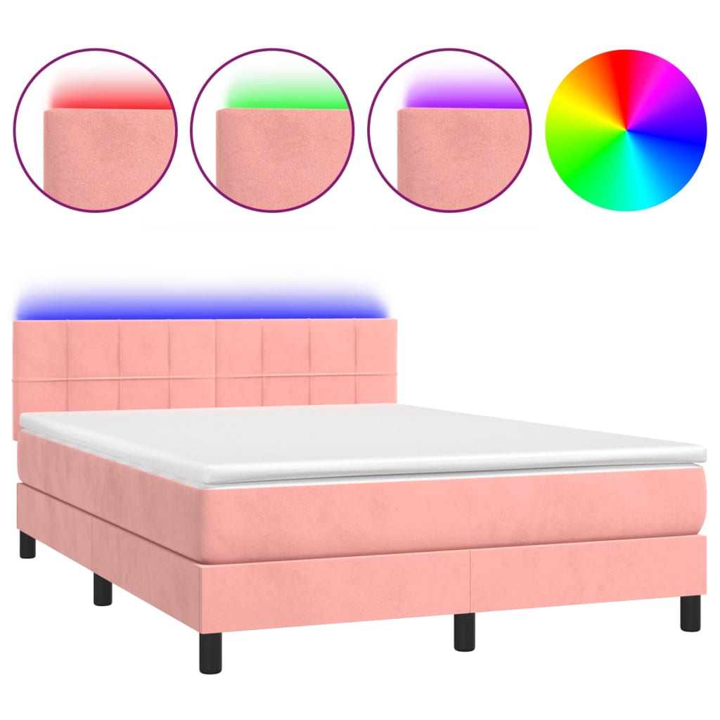 Boxspring met matras en LED fluweel roze 140x190 cm is nu te koop bij PeponiXL, paradijselijk wonen!