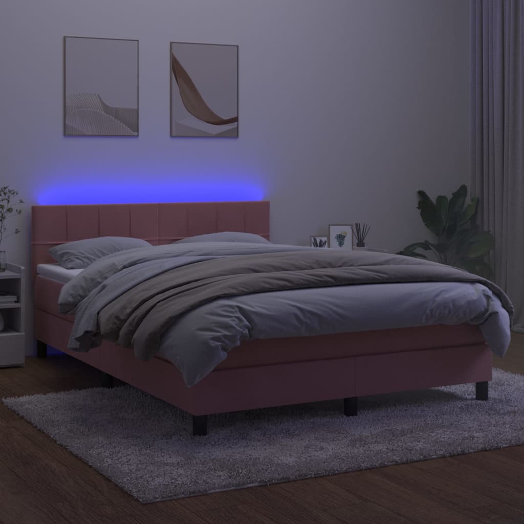 Boxspring met matras en LED fluweel roze 140x190 cm is nu te koop bij PeponiXL, paradijselijk wonen!