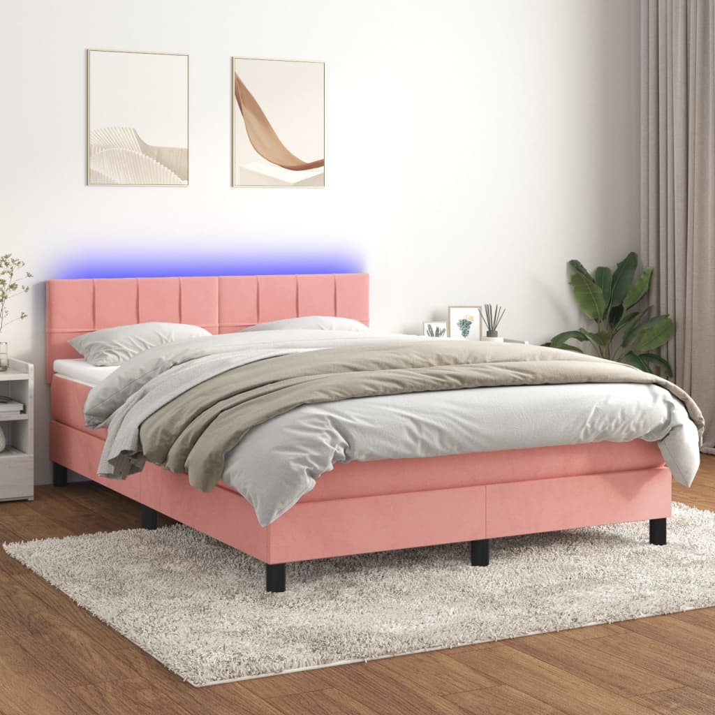 Boxspring met matras en LED fluweel roze 140x190 cm is nu te koop bij PeponiXL, paradijselijk wonen!