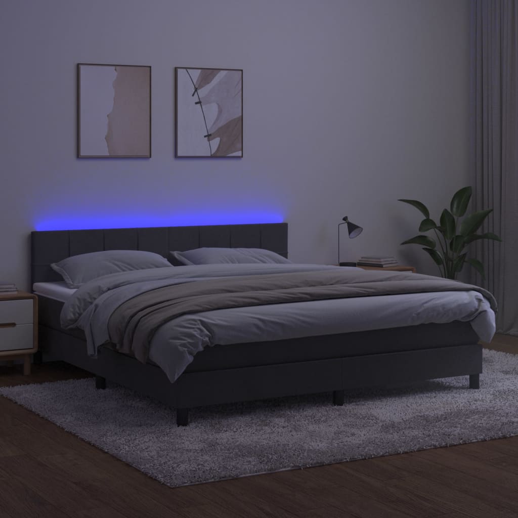 Boxspring met matras en LED fluweel donkergrijs 160x200 cm is nu te koop bij PeponiXL, paradijselijk wonen!