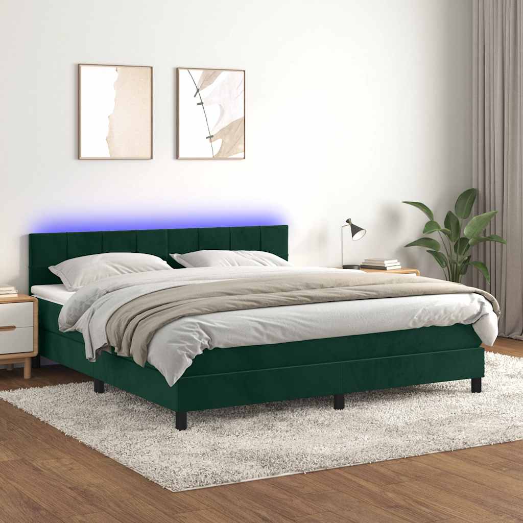 Boxspring met matras en LED fluweel donkergroen 160x200 cm is nu te koop bij PeponiXL, paradijselijk wonen!
