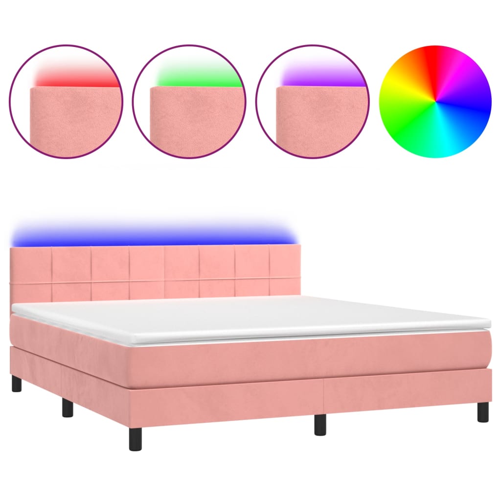 Boxspring met matras en LED fluweel roze 160x200 cm is nu te koop bij PeponiXL, paradijselijk wonen!