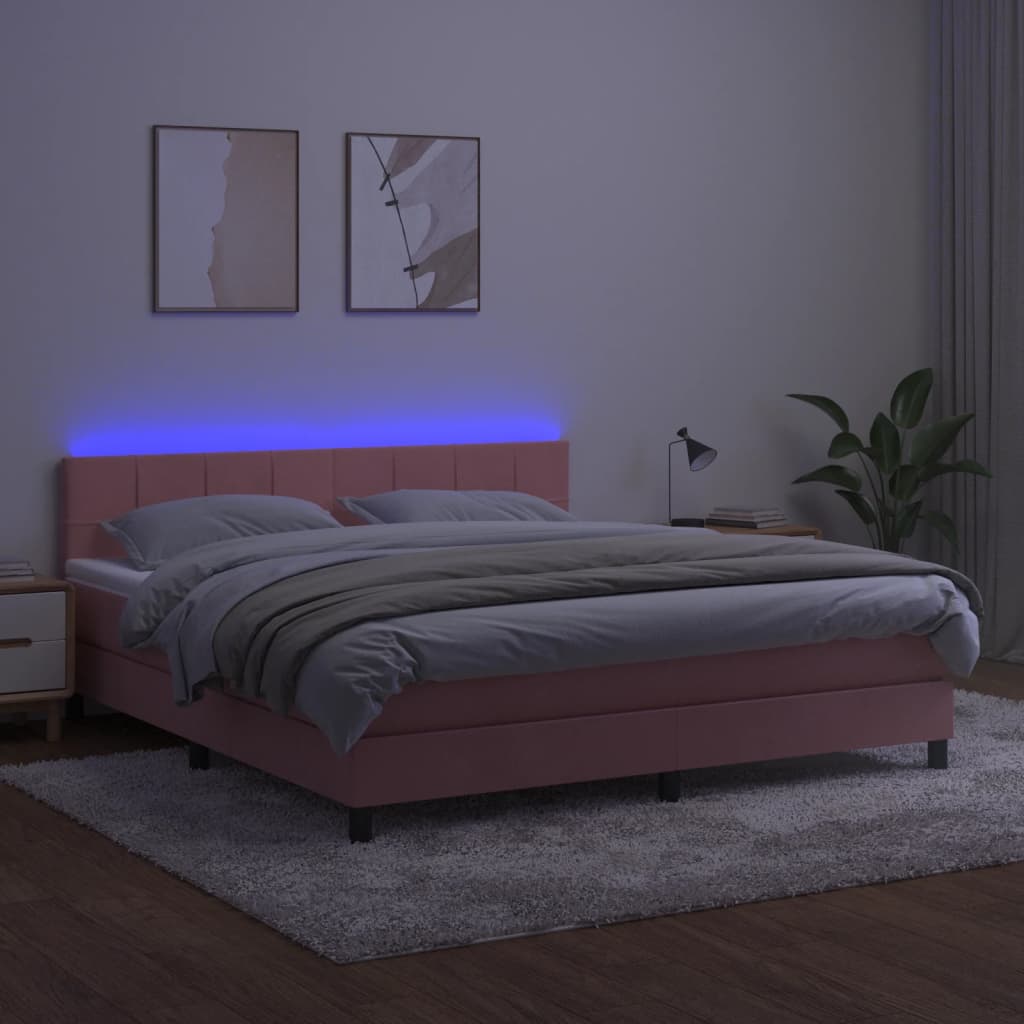 Boxspring met matras en LED fluweel roze 160x200 cm is nu te koop bij PeponiXL, paradijselijk wonen!
