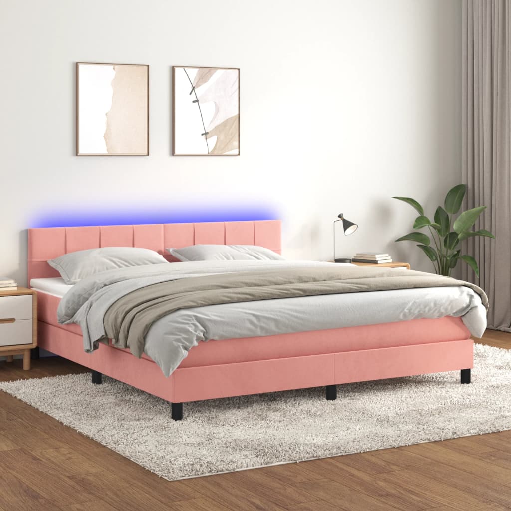 Boxspring met matras en LED fluweel roze 160x200 cm is nu te koop bij PeponiXL, paradijselijk wonen!