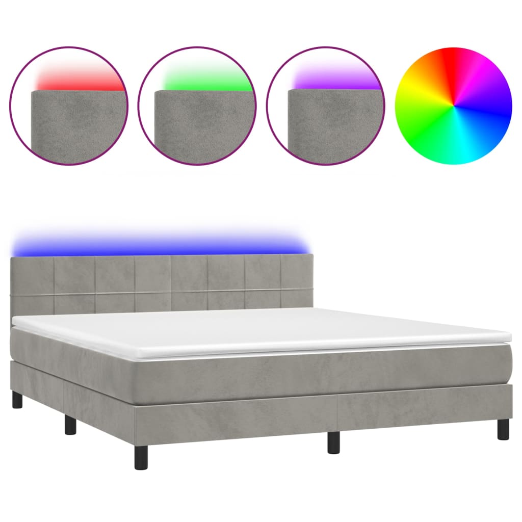 Boxspring met matras en LED fluweel lichtgrijs 180x200 cm is nu te koop bij PeponiXL, paradijselijk wonen!