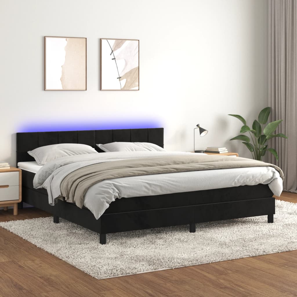 Boxspring met matras en LED fluweel zwart 180x200 cm is nu te koop bij PeponiXL, paradijselijk wonen!
