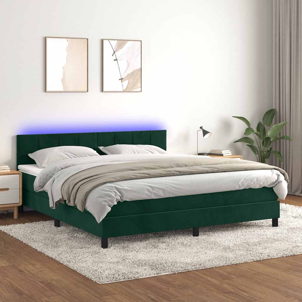Boxspring met matras en LED fluweel donkergroen 180x200 cm is nu te koop bij PeponiXL, paradijselijk wonen!