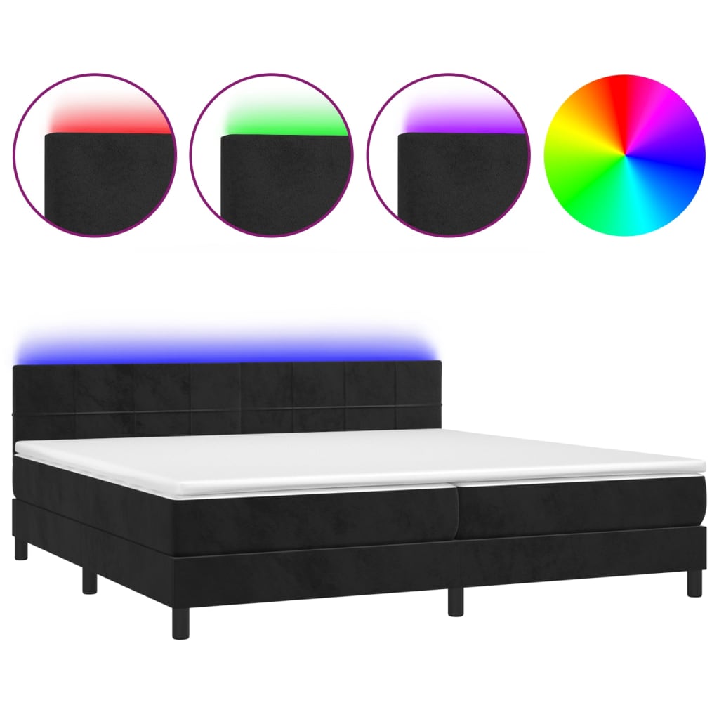 Boxspring met matras en LED fluweel zwart 200x200 cm is nu te koop bij PeponiXL, paradijselijk wonen!