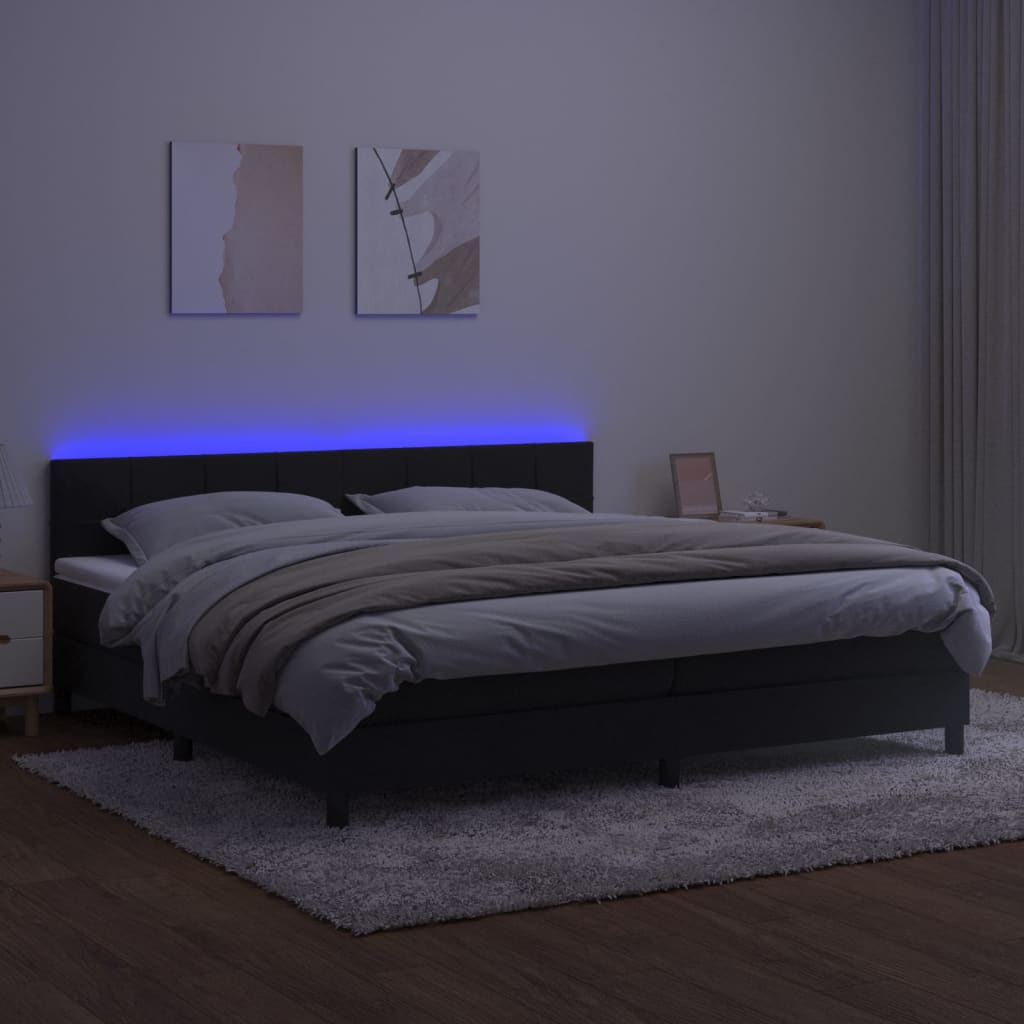 Boxspring met matras en LED fluweel zwart 200x200 cm is nu te koop bij PeponiXL, paradijselijk wonen!