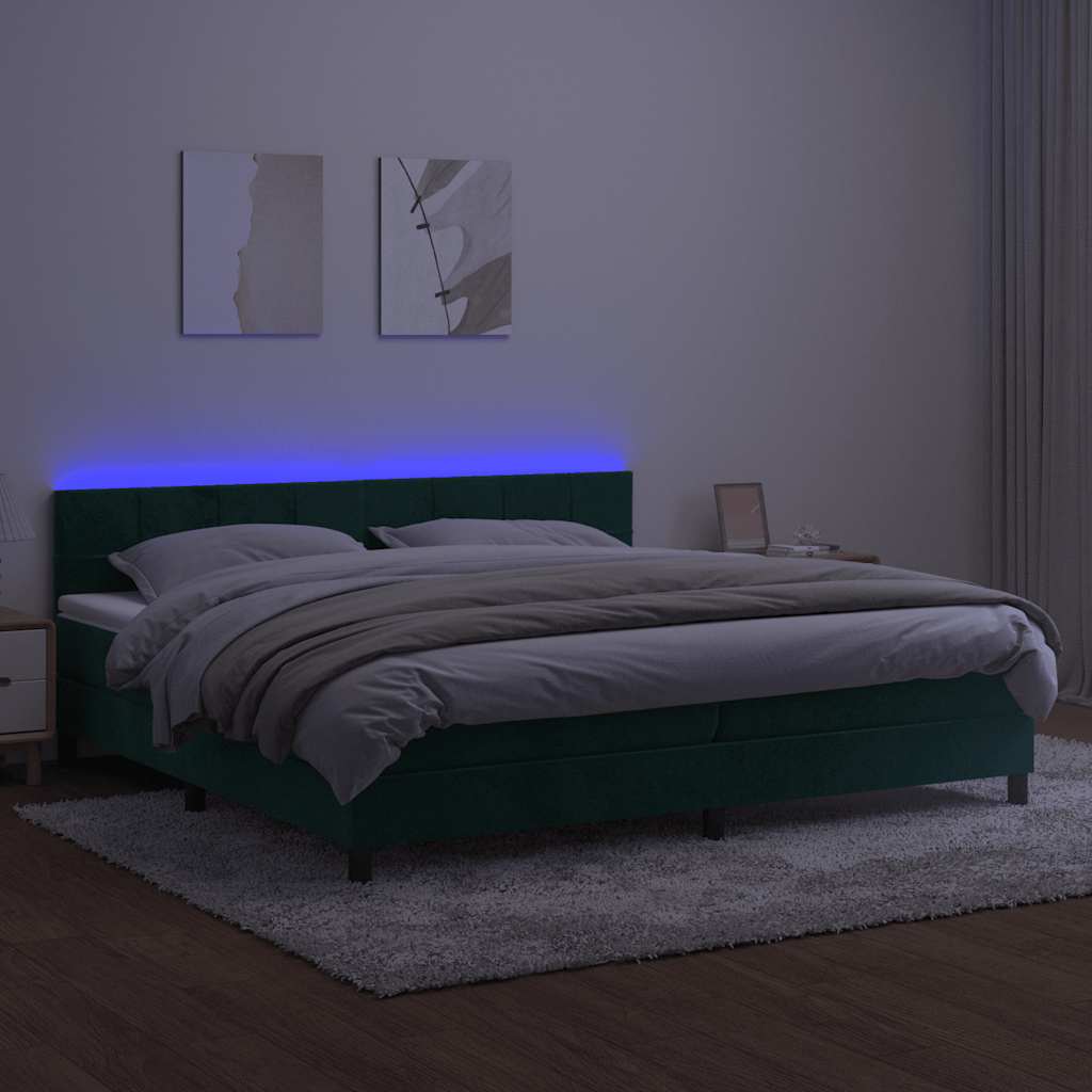 Boxspring met matras en LED fluweel donkergroen 200x200 cm is nu te koop bij PeponiXL, paradijselijk wonen!