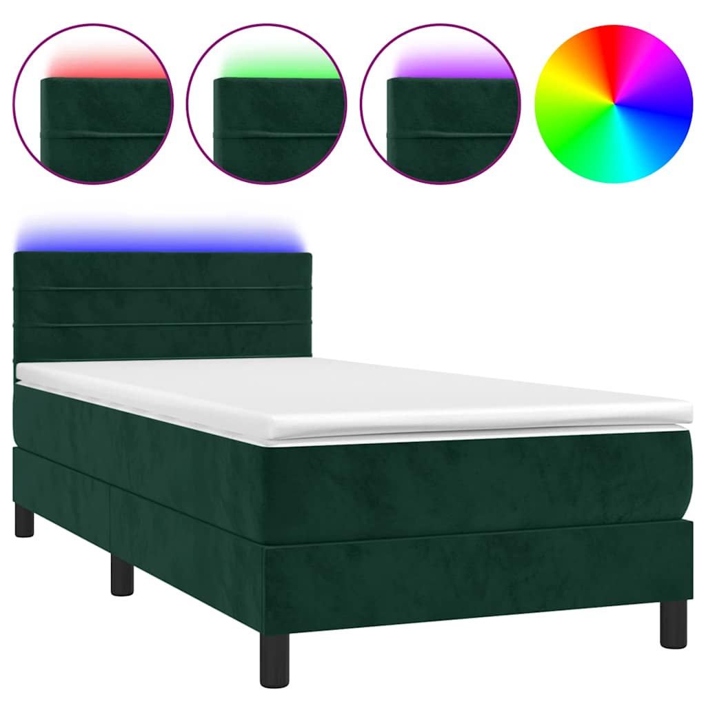 Boxspring met matras en LED fluweel donkergroen 80x200 cm is nu te koop bij PeponiXL, paradijselijk wonen!