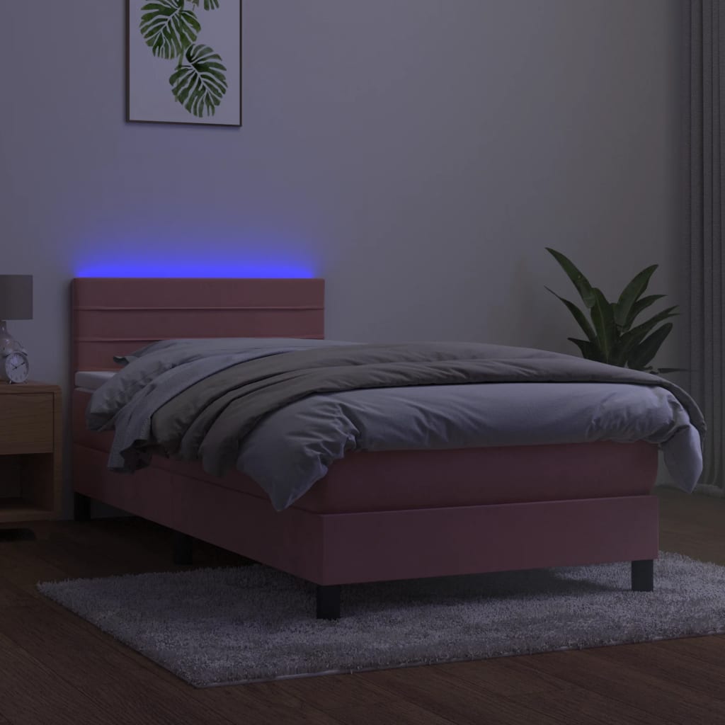 Boxspring met matras en LED fluweel roze 80x200 cm is nu te koop bij PeponiXL, paradijselijk wonen!