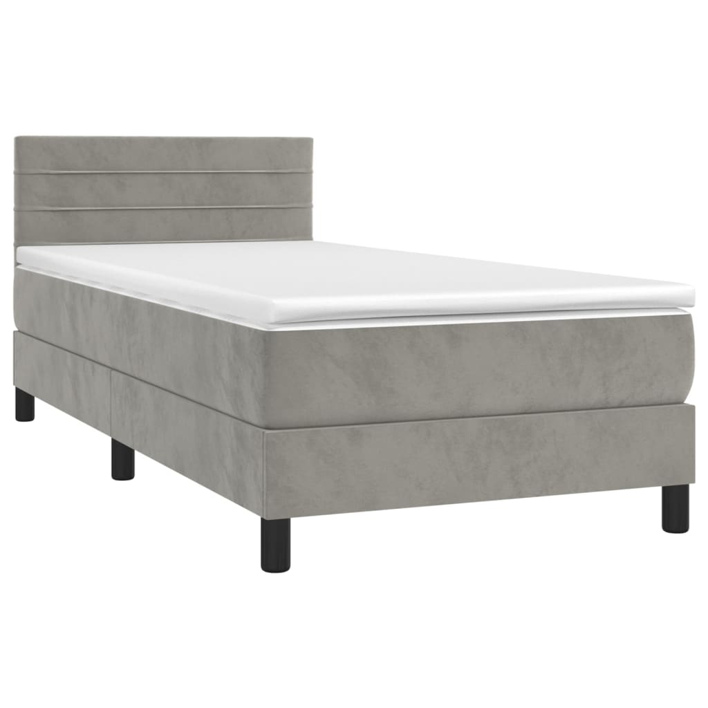 Boxspring met matras en LED fluweel lichtgrijs 90x190 cm is nu te koop bij PeponiXL, paradijselijk wonen!