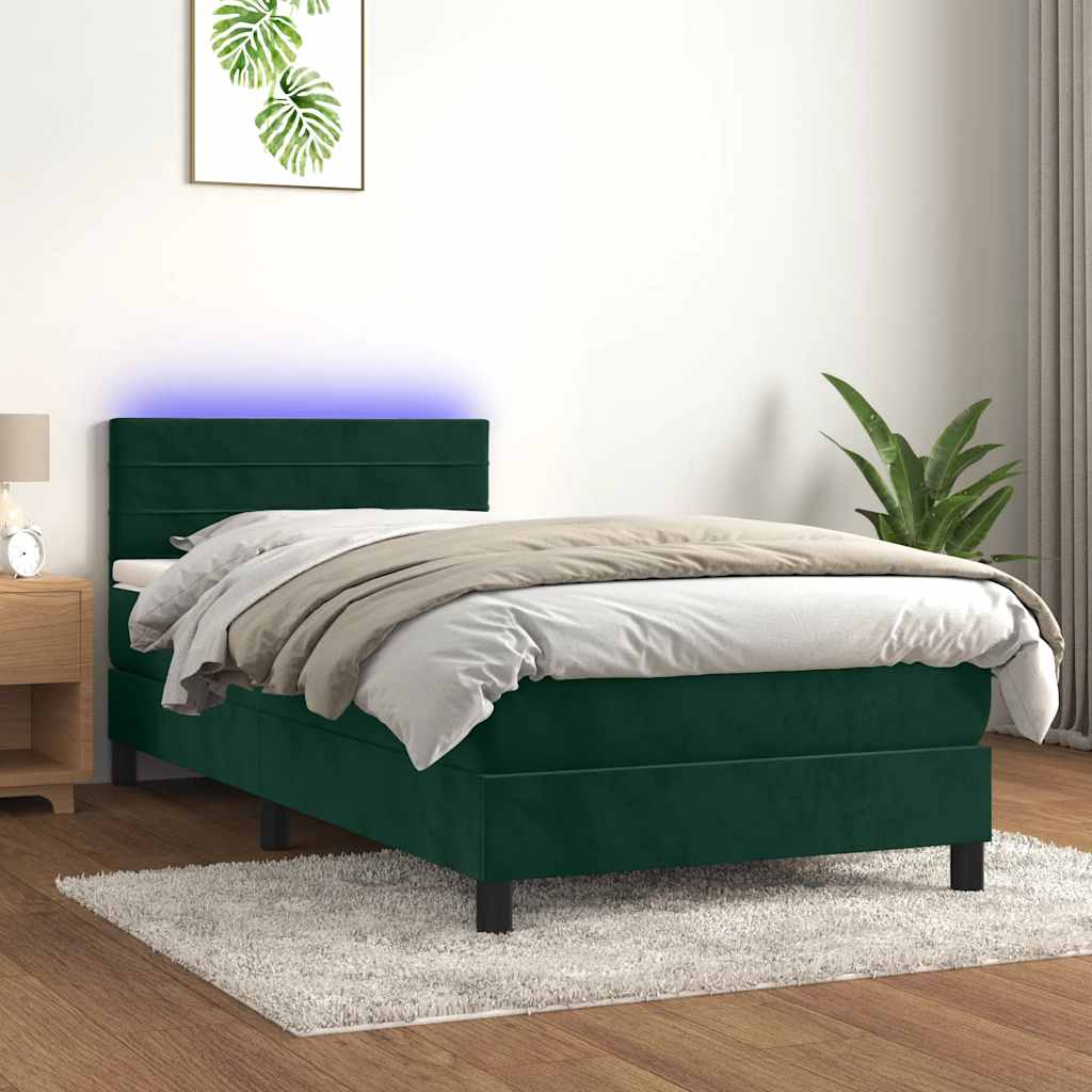 Boxspring met matras en LED fluweel donkergroen 90x190 cm is nu te koop bij PeponiXL, paradijselijk wonen!