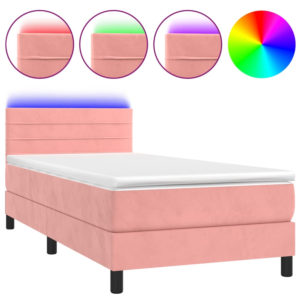Boxspring met matras en LED fluweel roze 90x190 cm is nu te koop bij PeponiXL, paradijselijk wonen!