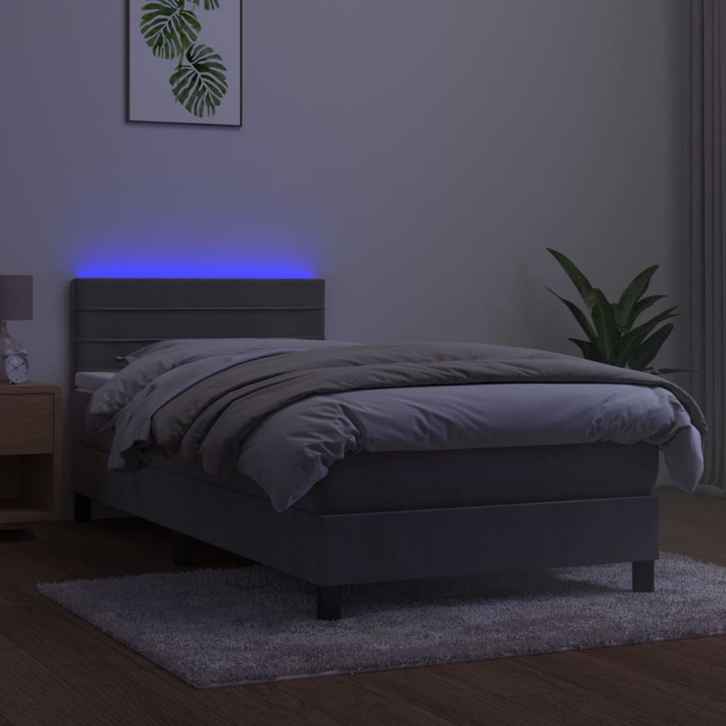 Boxspring met matras en LED fluweel lichtgrijs 90x200 cm is nu te koop bij PeponiXL, paradijselijk wonen!