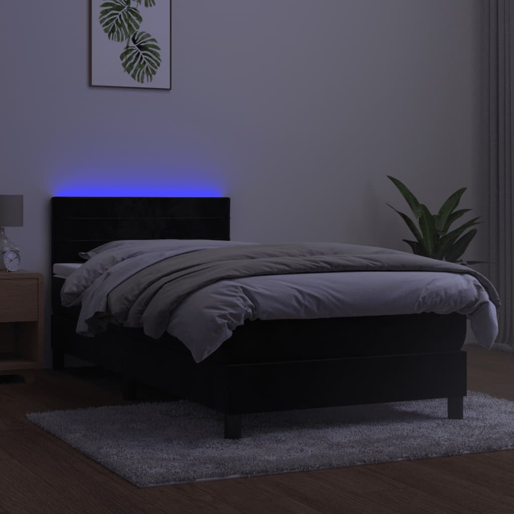 Boxspring met matras en LED fluweel zwart 100x200 cm is nu te koop bij PeponiXL, paradijselijk wonen!